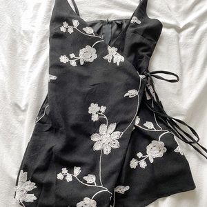 Black Floral Embroidered Windsor Wrap Romper